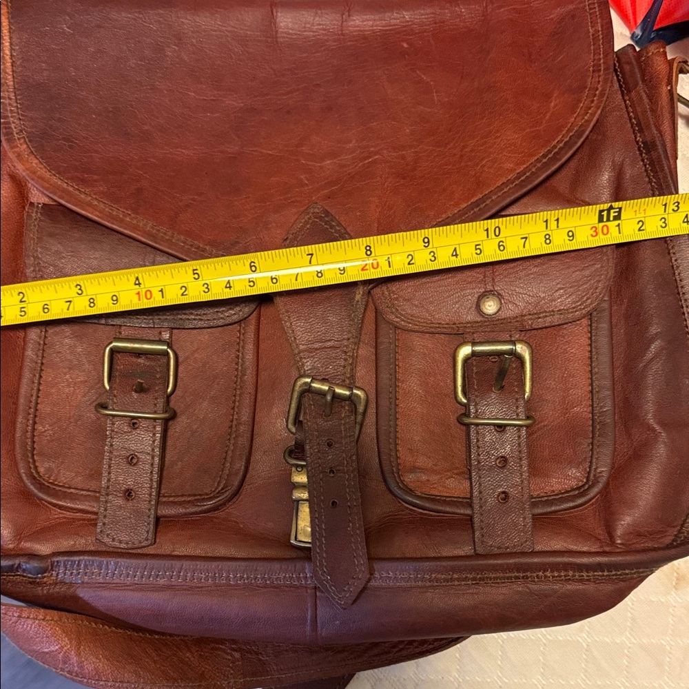 Men's Brown Leather Messenger Bag - Adjustable Crossbody Satchel - Picture 14 of 14